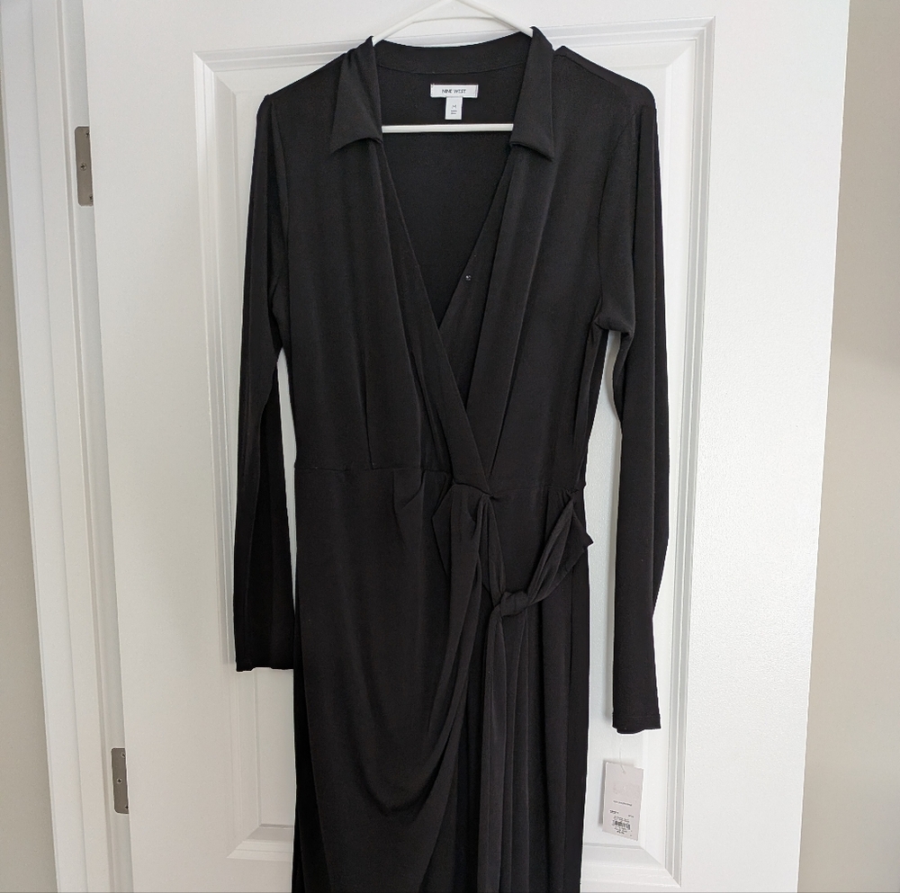 Nine West Black Long-Sleeve Wrap Dress